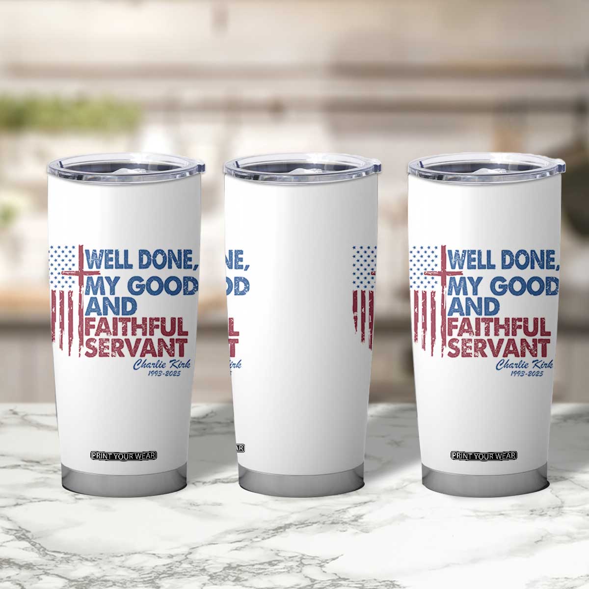 Charlie Kirk Tumbler Cup Fear Not Mens Christian Memorial Tribute Charlie Cross US Flag TS10 Print Your Wear