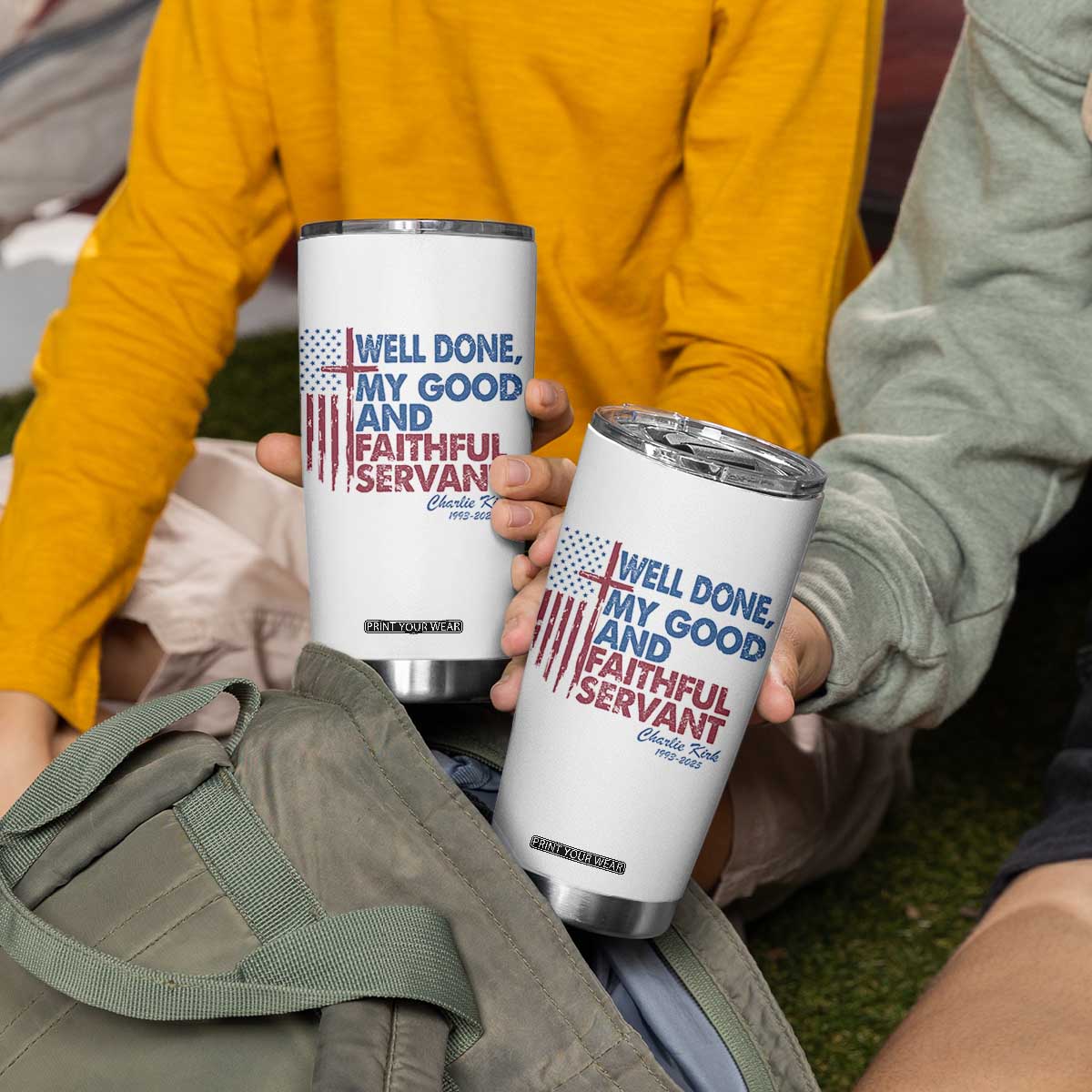 Charlie Kirk Tumbler Cup Fear Not Mens Christian Memorial Tribute Charlie Cross US Flag TS10 Print Your Wear