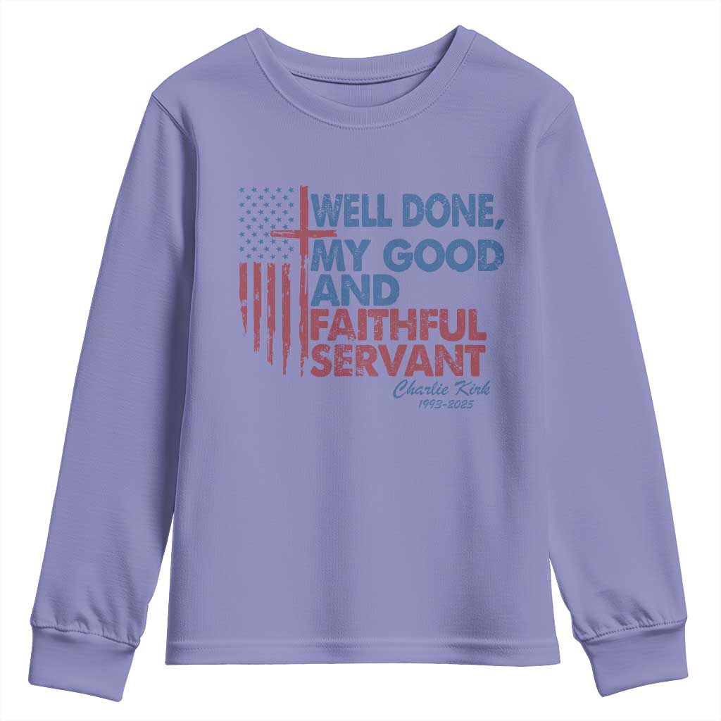 Charlie Kirk Youth Sweatshirt Fear Not Mens Christian Memorial Tribute Charlie Cross US Flag TS10 Violet Print Your Wear