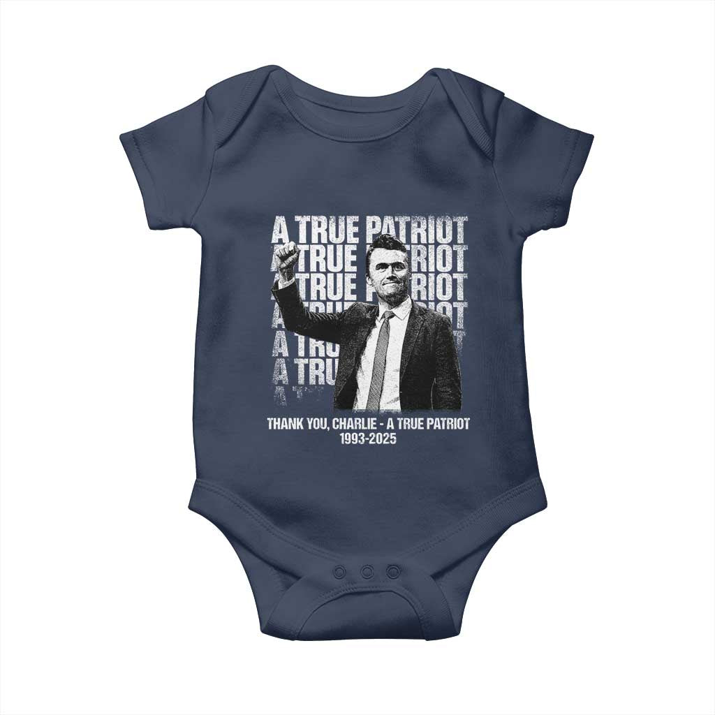 Charlie Kirk Freedom Baby Onesie Vintage A True Patriot Patriotic American TS10 Navy Print Your Wear