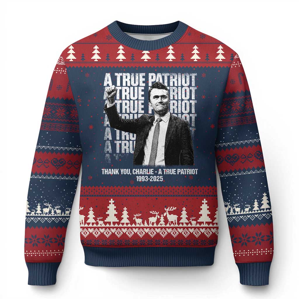 Charlie Kirk Freedom Ugly Christmas Sweater Vintage A True Patriot Patriotic American TS10 Navy Red Print Your Wear
