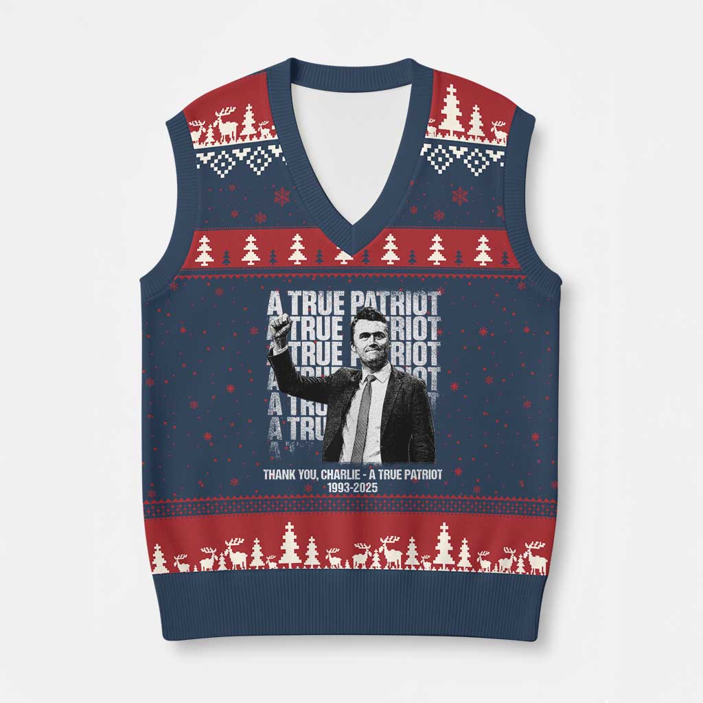 Charlie Kirk Freedom V-Neck Knit Sweater Vest Vintage A True Patriot Patriotic American TS10 Navy Red Print Your Wear