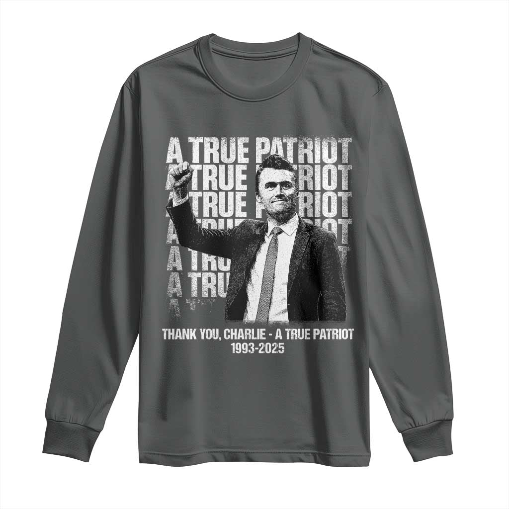 Charlie Kirk Freedom Long Sleeve Shirt Vintage A True Patriot Patriotic American TS10 Dark Heather Print Your Wear