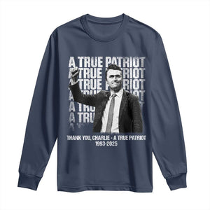 Charlie Kirk Freedom Long Sleeve Shirt Vintage A True Patriot Patriotic American TS10 Navy Print Your Wear