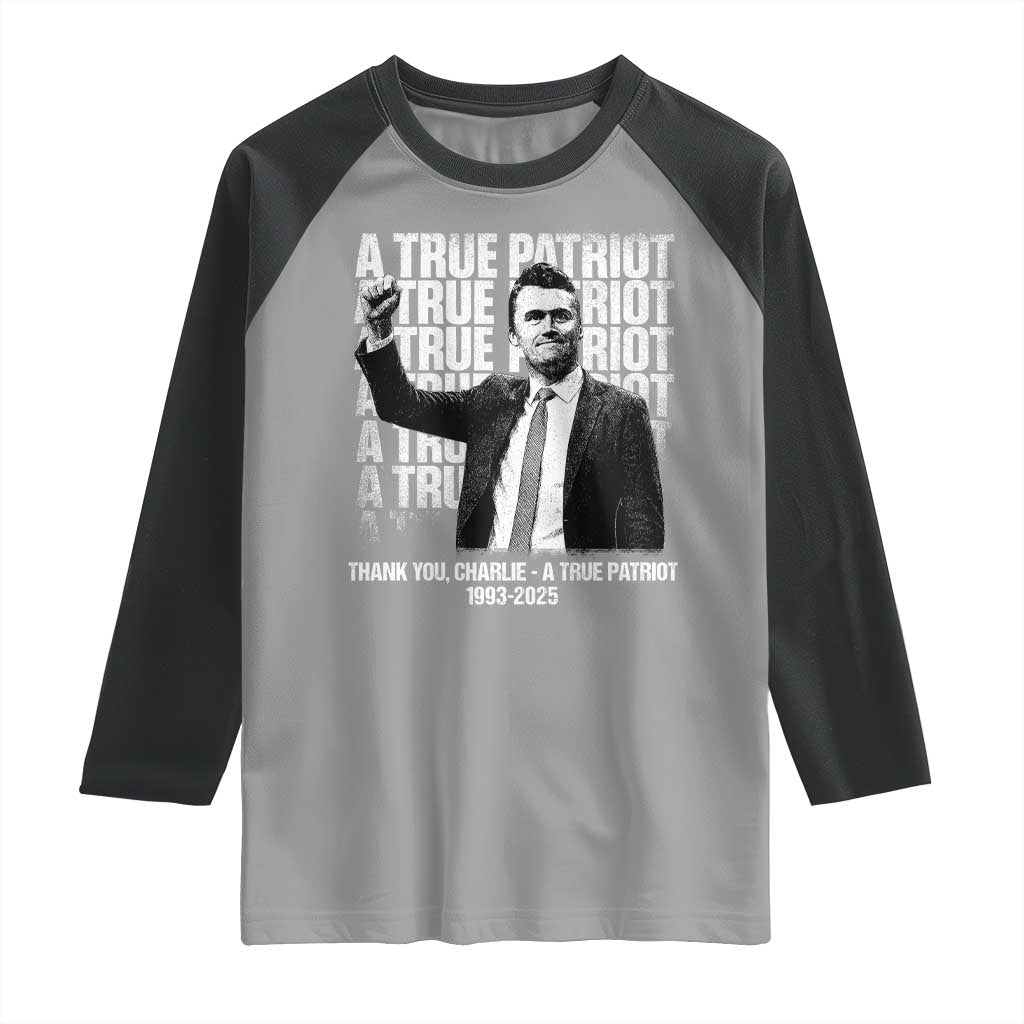 Charlie Kirk Freedom Raglan Shirt Vintage A True Patriot Patriotic American TS10 Sport Gray Black Print Your Wear