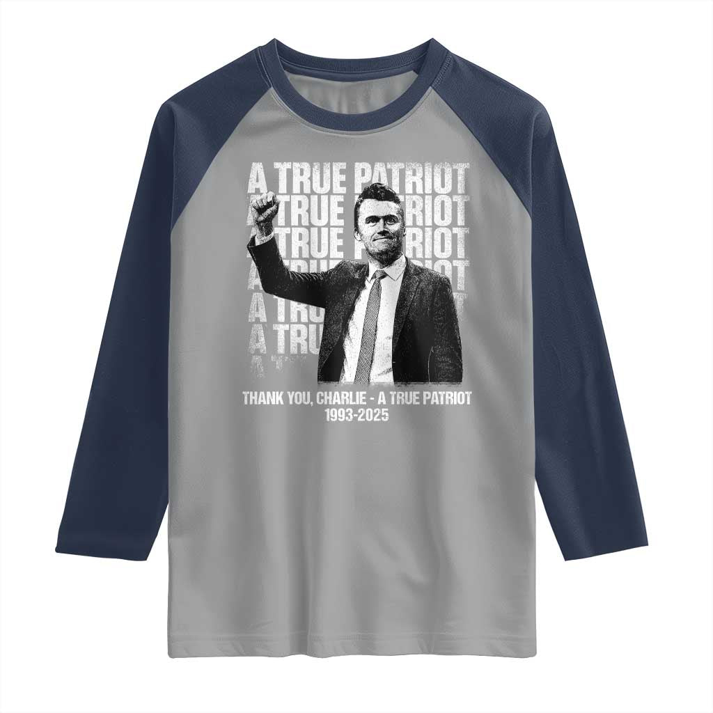 Charlie Kirk Freedom Raglan Shirt Vintage A True Patriot Patriotic American TS10 Sport Gray Navy Print Your Wear