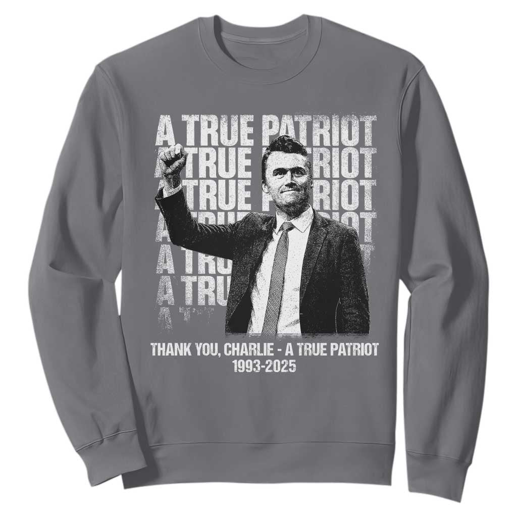 Charlie Kirk Freedom Sweatshirt Vintage A True Patriot Patriotic American TS10 Charcoal Print Your Wear