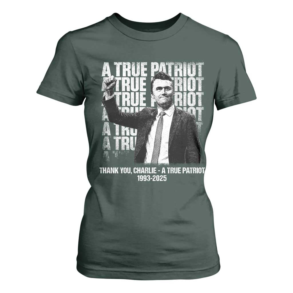 Charlie Kirk Freedom T Shirt For Women Vintage A True Patriot Patriotic American TS10 Dark Forest Green Print Your Wear