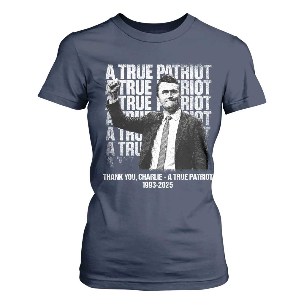 Charlie Kirk Freedom T Shirt For Women Vintage A True Patriot Patriotic American TS10 Navy Print Your Wear