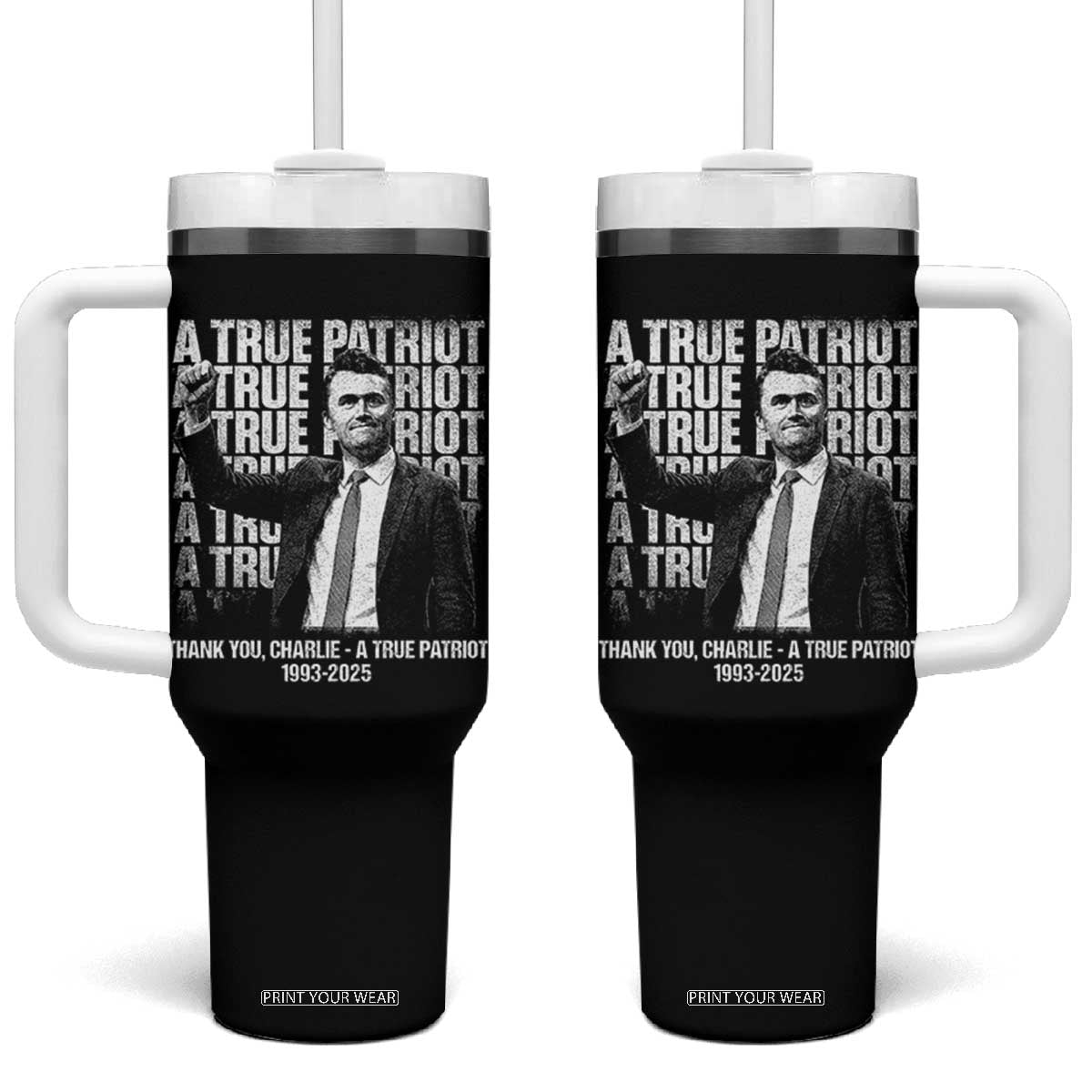 Charlie Kirk Freedom Tumbler With Handle Vintage A True Patriot Patriotic American TS10 One Size: 40 oz Black Print Your Wear
