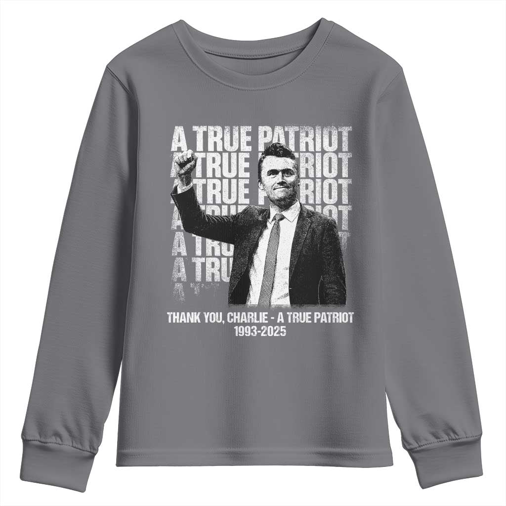 Charlie Kirk Freedom Youth Sweatshirt Vintage A True Patriot Patriotic American TS10 Charcoal Print Your Wear