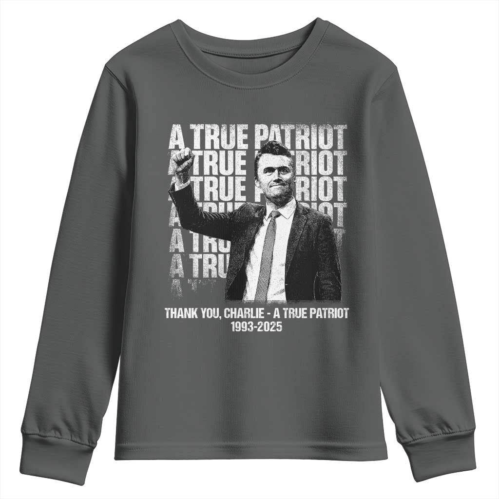 Charlie Kirk Freedom Youth Sweatshirt Vintage A True Patriot Patriotic American TS10 Dark Heather Print Your Wear