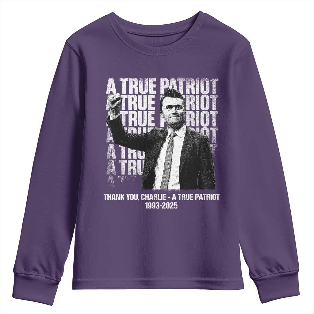 Charlie Kirk Freedom Youth Sweatshirt Vintage A True Patriot Patriotic American TS10 Purple Print Your Wear