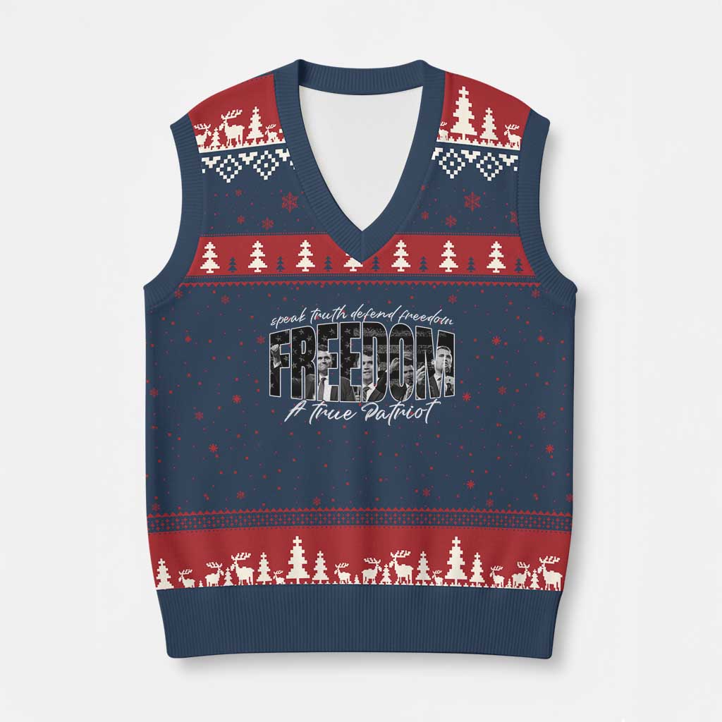 Charlie Kirk Freedom V-Neck Knit Sweater Vest A True Patriot Patriotic American TS10 Navy Red Print Your Wear