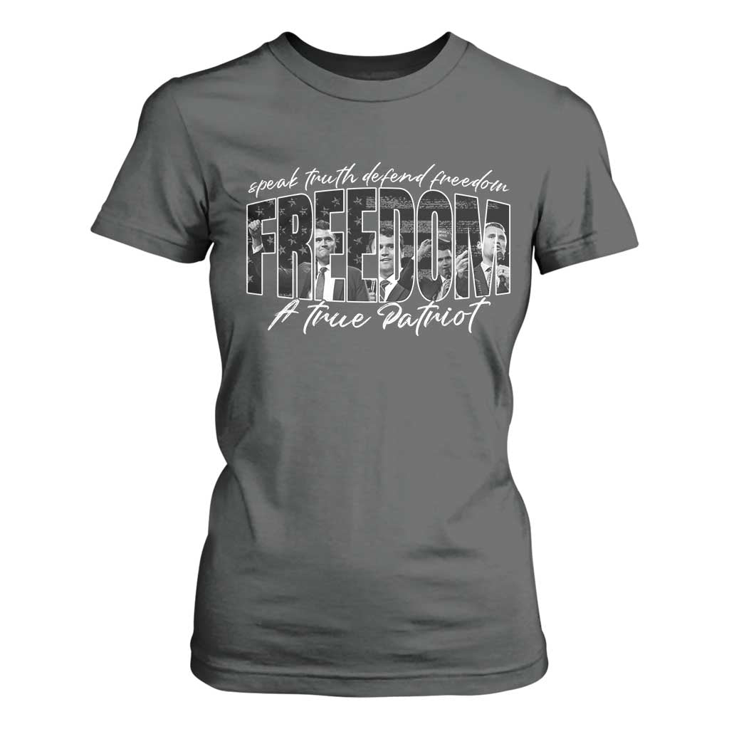 Charlie Kirk Freedom T Shirt For Women A True Patriot Patriotic American TS10 Dark Heather Print Your Wear