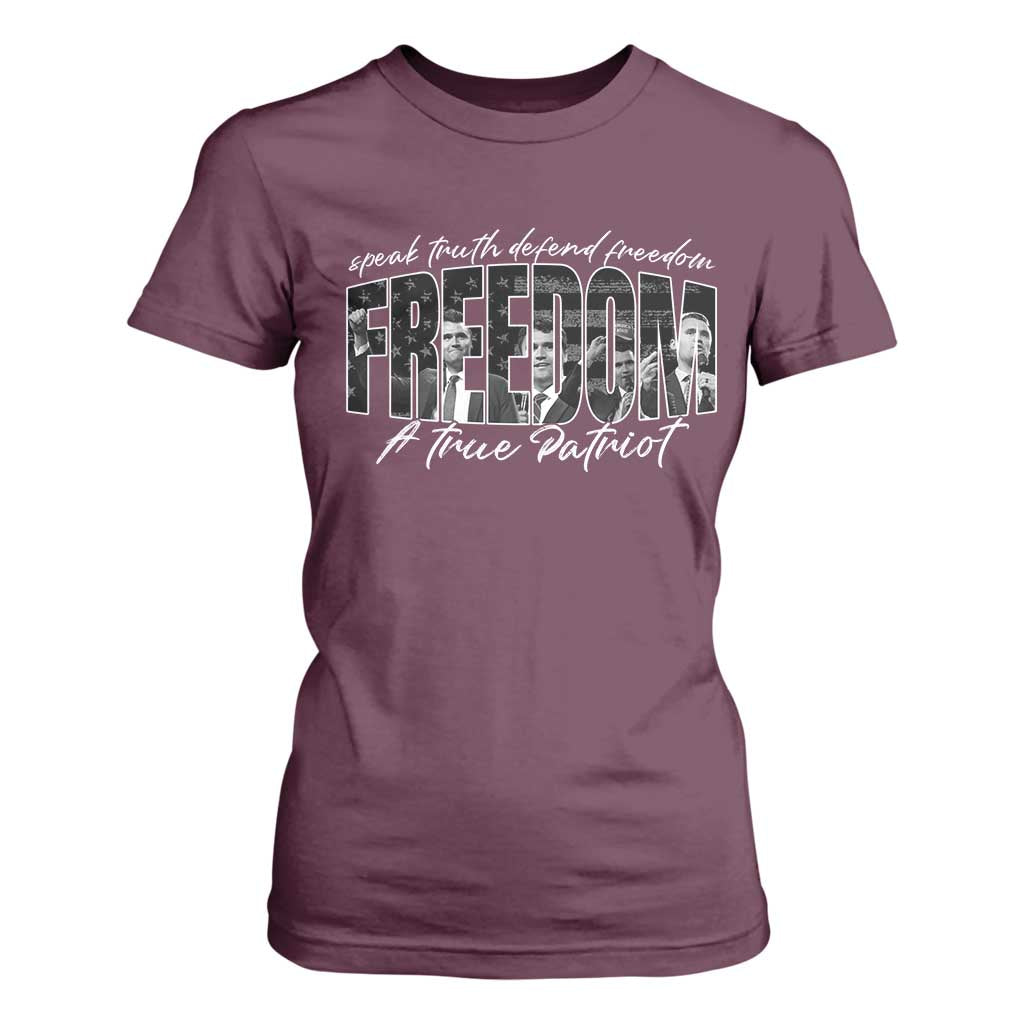 Charlie Kirk Freedom T Shirt For Women A True Patriot Patriotic American TS10 Maroon Print Your Wear