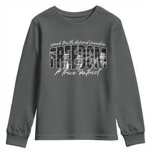 Charlie Kirk Freedom Youth Sweatshirt A True Patriot Patriotic American TS10 Dark Heather Print Your Wear
