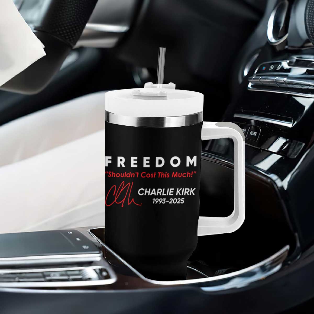 Charlie Kirk Memorial Tumbler With Handle Freedom Shouldnt Cost This Much TS10 Print Your Wear