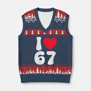 I Love 67 V-Neck Knit Sweater Vest 67th Birthday Six Seven Funny Gen Alpha Slang Saying TS10 Navy Red Print Your Wear