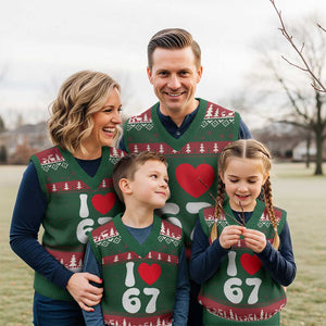 I Love 67 V-Neck Knit Sweater Vest 67th Birthday Six Seven Funny Gen Alpha Slang Saying TS10 Red Green Print Your Wear