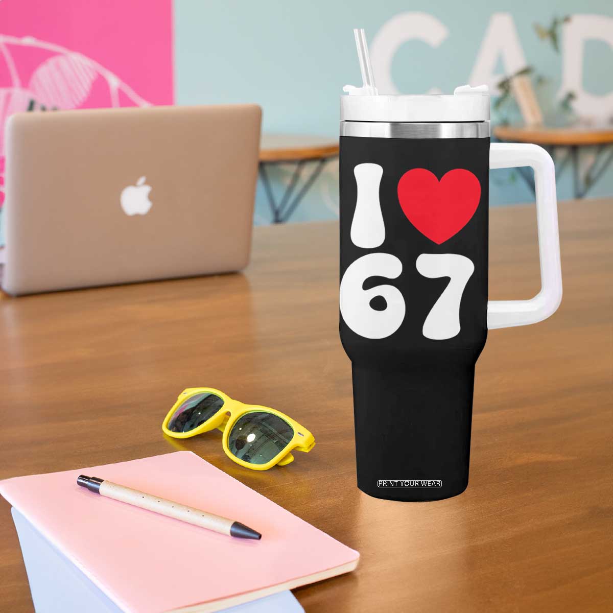 I Love 67 Tumbler With Handle 67th Birthday Six Seven Funny Gen Alpha Slang Saying TS10 Print Your Wear