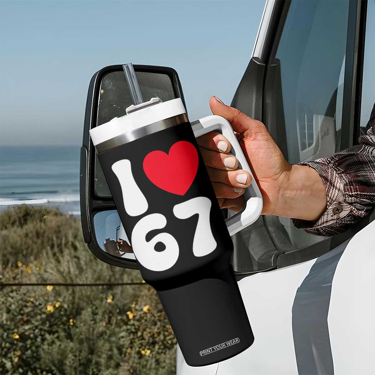 I Love 67 Tumbler With Handle 67th Birthday Six Seven Funny Gen Alpha Slang Saying TS10 Print Your Wear