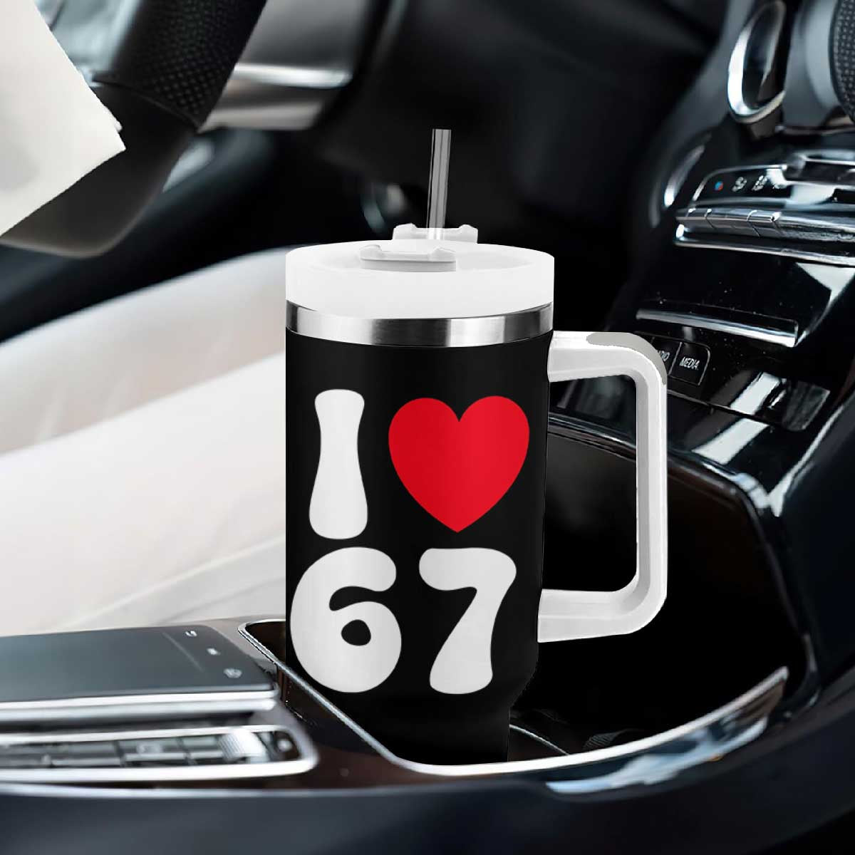 I Love 67 Tumbler With Handle 67th Birthday Six Seven Funny Gen Alpha Slang Saying TS10 Print Your Wear