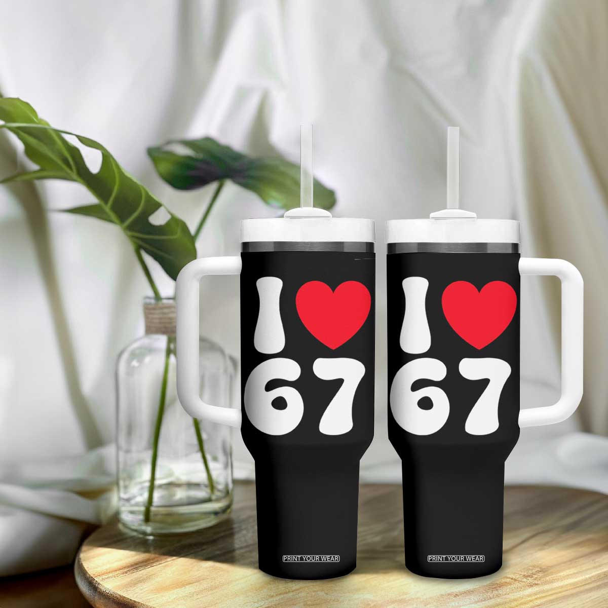I Love 67 Tumbler With Handle 67th Birthday Six Seven Funny Gen Alpha Slang Saying TS10 Print Your Wear