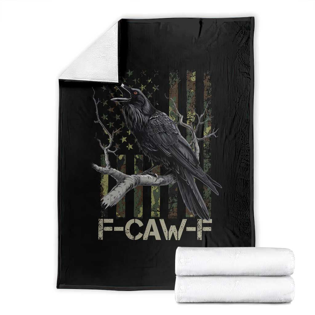 Funny Crow Throw Blanket F-Caw-F Raven Camo USA Flag Adult Humor TS10 Black Print Your Wear