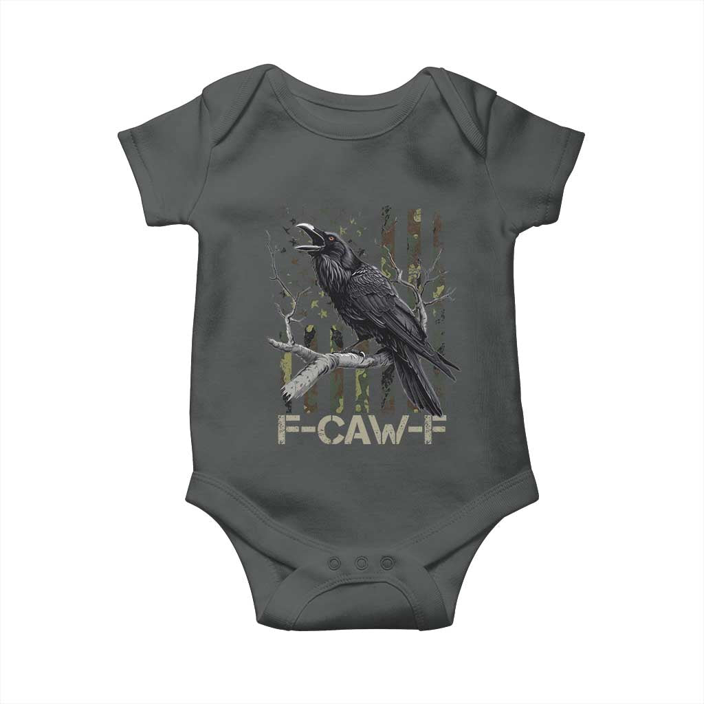 Funny Crow Baby Onesie F-Caw-F Raven Camo USA Flag Adult Humor TS10 Dark Heather Print Your Wear