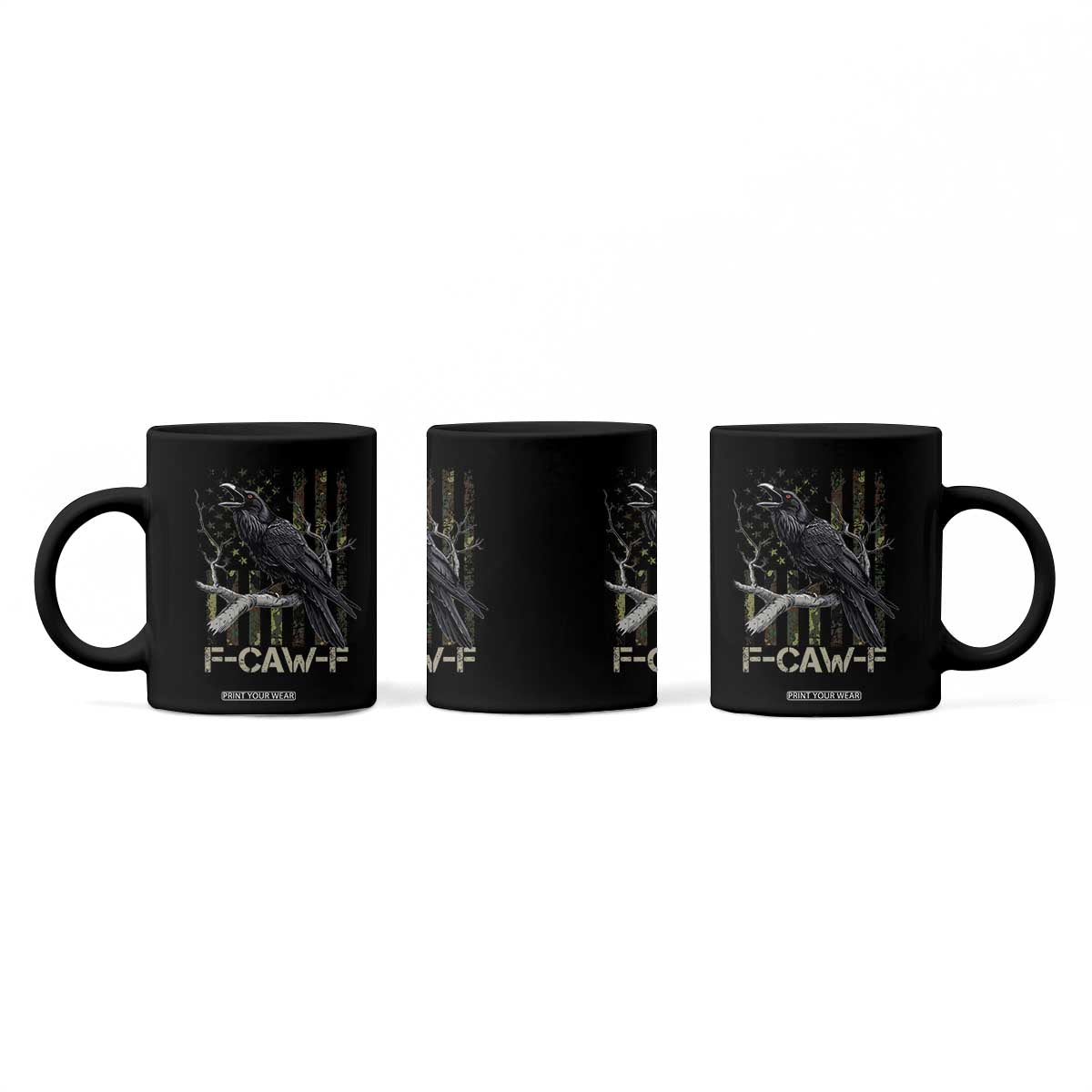 Funny Crow Coffee Mug F-Caw-F Raven Camo USA Flag Adult Humor TS10 Print Your Wear