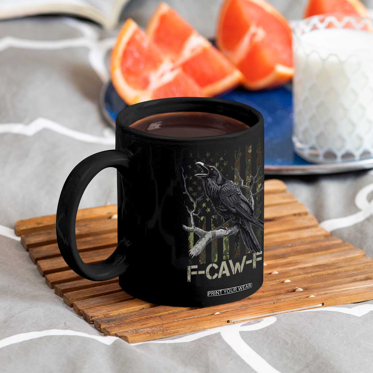 Funny Crow Coffee Mug F-Caw-F Raven Camo USA Flag Adult Humor TS10 Print Your Wear