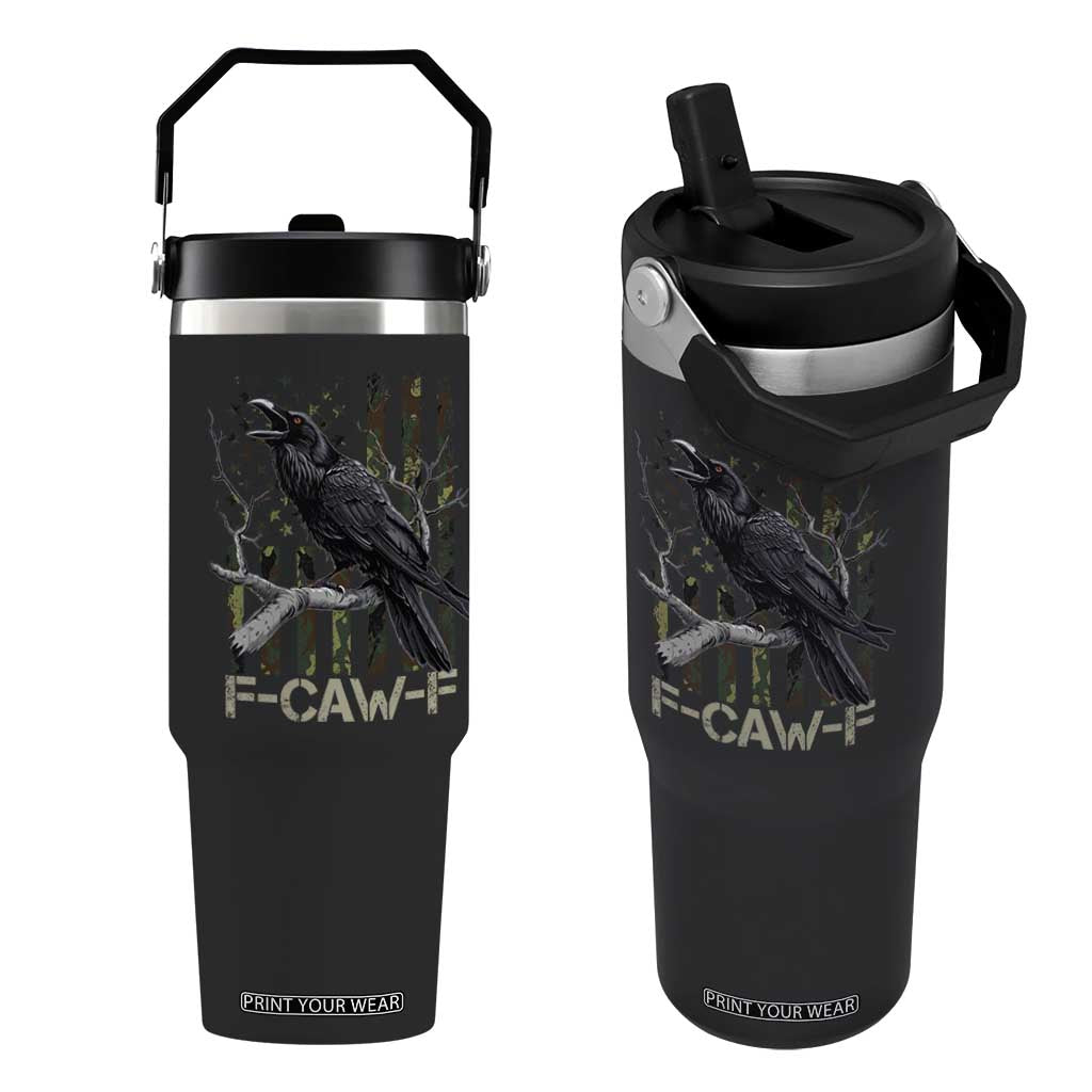 Funny Crow Flip Straw Tumbler F-Caw-F Raven Camo USA Flag Adult Humor TS10 One Size: 30 oz Black Print Your Wear
