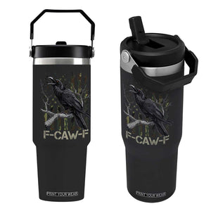 Funny Crow Flip Straw Tumbler F-Caw-F Raven Camo USA Flag Adult Humor TS10 One Size: 30 oz Black Print Your Wear