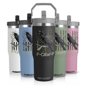 Funny Crow Flip Straw Tumbler F-Caw-F Raven Camo USA Flag Adult Humor TS10 Print Your Wear