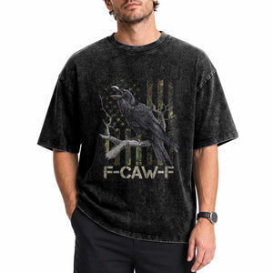 Funny Crow Washed Cotton T-Shirt F-Caw-F Raven Camo USA Flag Adult Humor