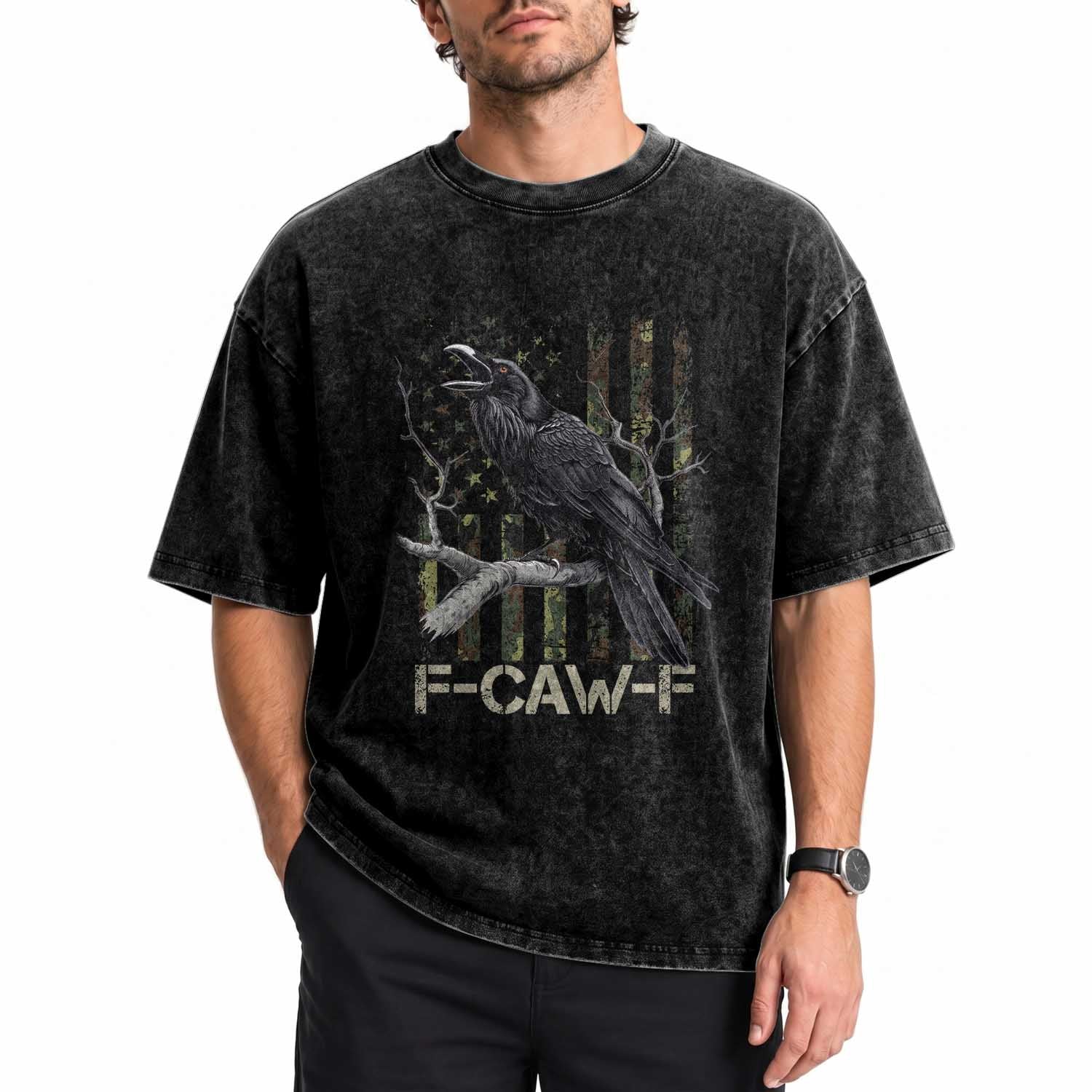 Funny Crow Washed Cotton T-Shirt F-Caw-F Raven Camo USA Flag Adult Humor TS10 Print Your Wear