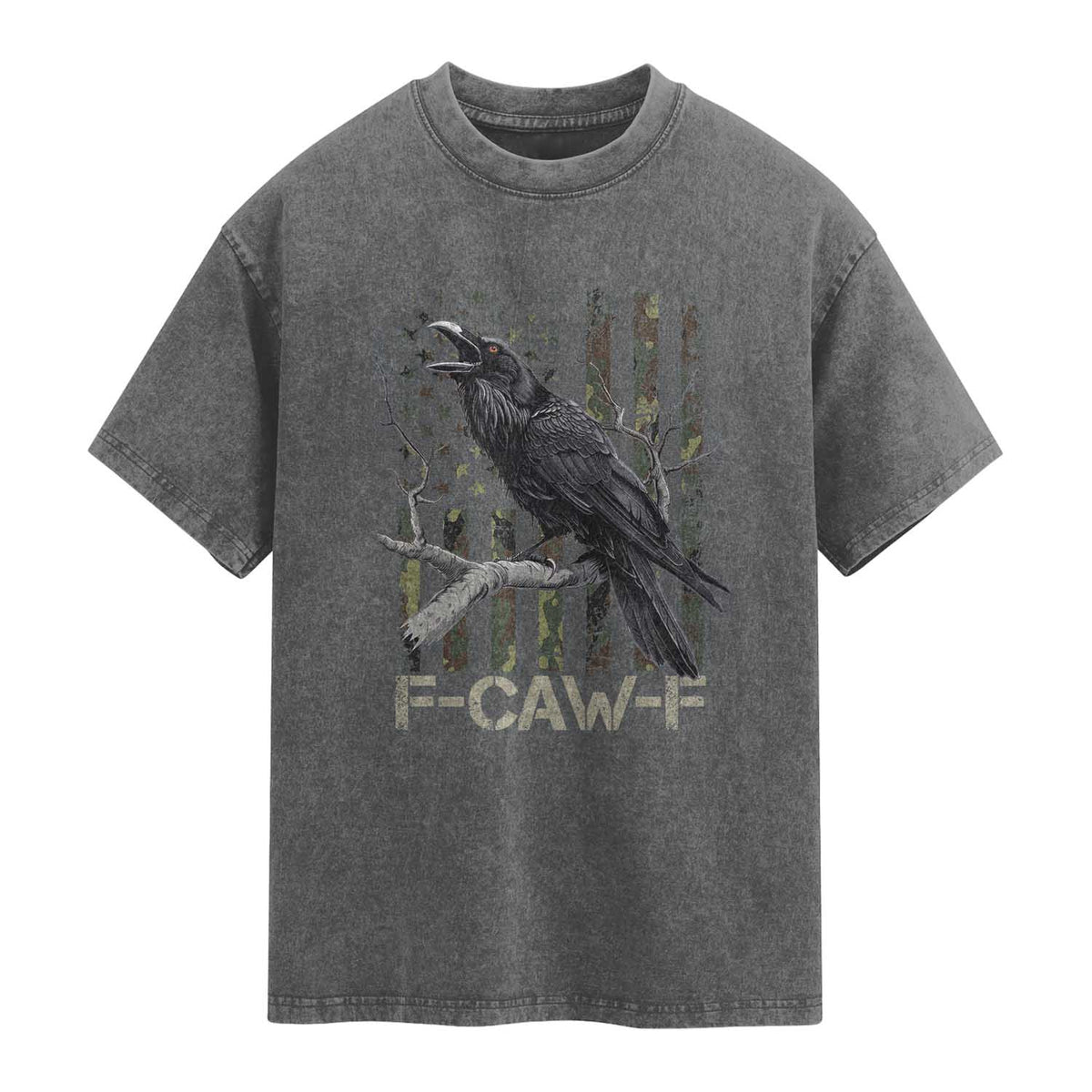 Funny Crow Washed Cotton T-Shirt F-Caw-F Raven Camo USA Flag Adult Humor