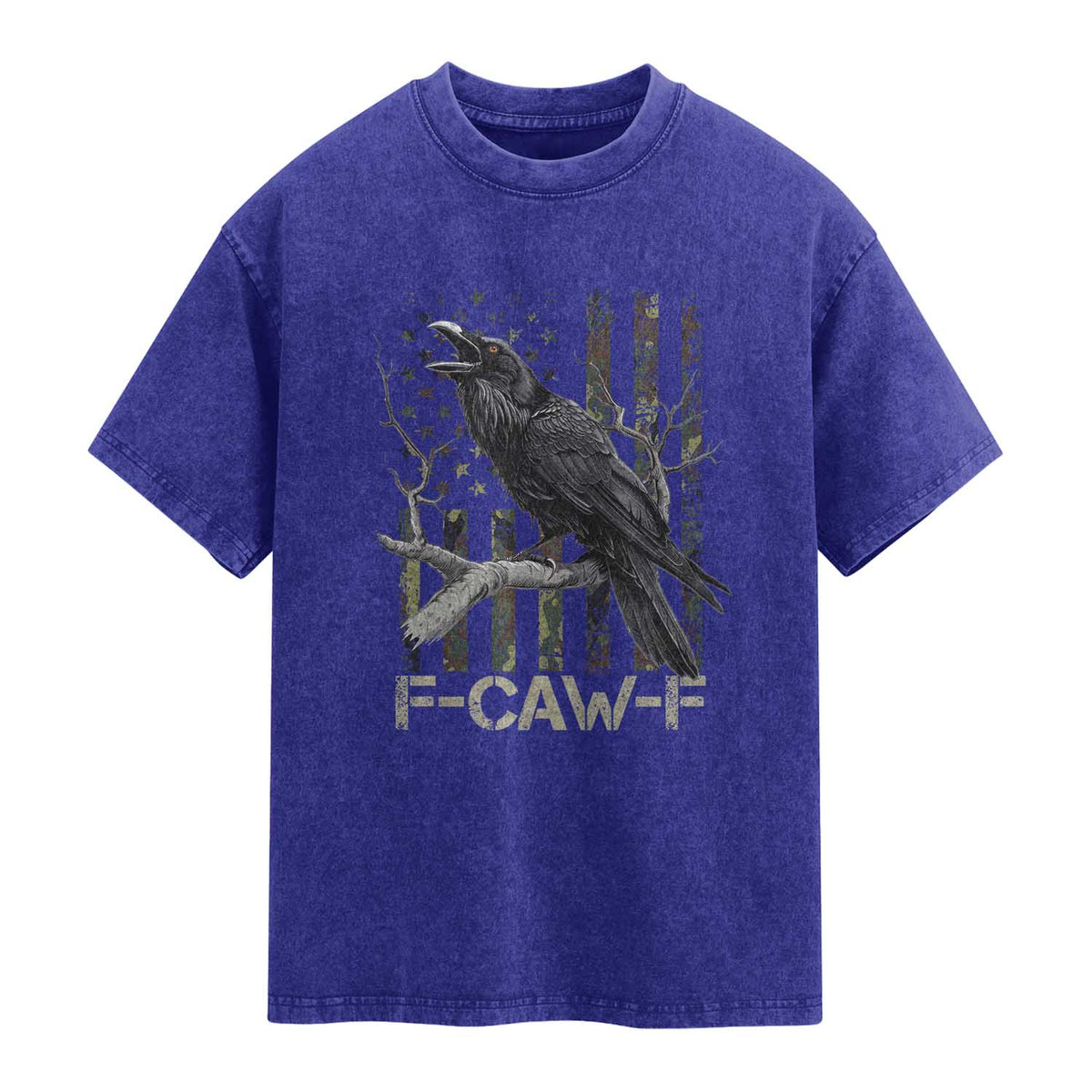 Funny Crow Washed Cotton T-Shirt F-Caw-F Raven Camo USA Flag Adult Humor