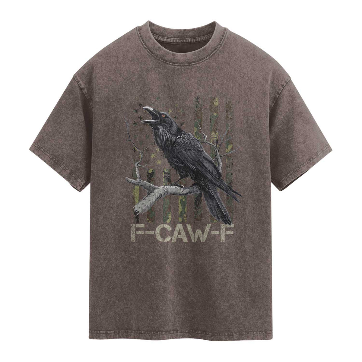 Funny Crow Washed Cotton T-Shirt F-Caw-F Raven Camo USA Flag Adult Humor