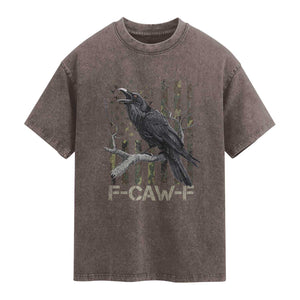 Funny Crow Washed Cotton T-Shirt F-Caw-F Raven Camo USA Flag Adult Humor