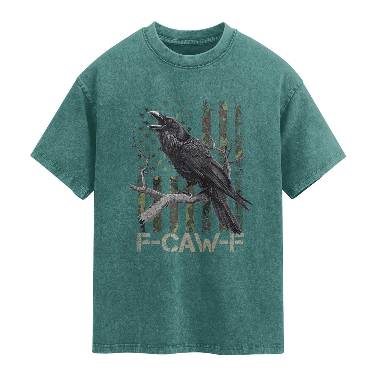 Funny Crow Washed Cotton T-Shirt F-Caw-F Raven Camo USA Flag Adult Humor