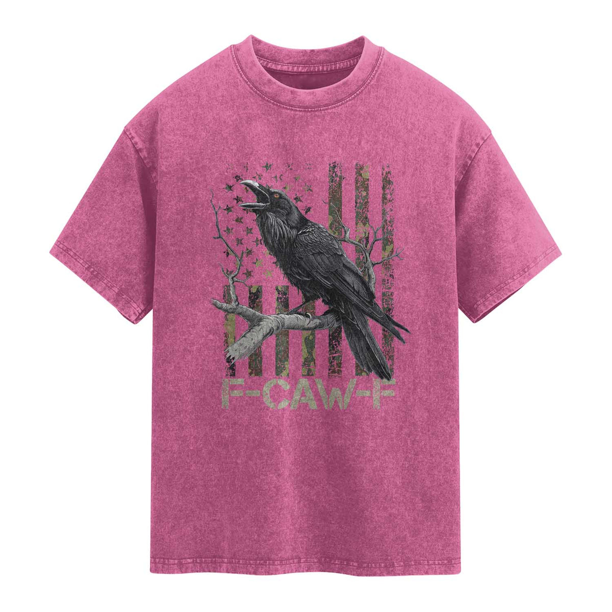Funny Crow Washed Cotton T-Shirt F-Caw-F Raven Camo USA Flag Adult Humor