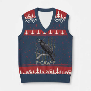 Funny Crow V-Neck Knit Sweater Vest F-Caw-F Raven Camo USA Flag Adult Humor TS10 Navy Red Print Your Wear