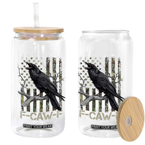 Funny Crow Glass Can F-Caw-F Raven Camo USA Flag Adult Humor TS10 Print Your Wear