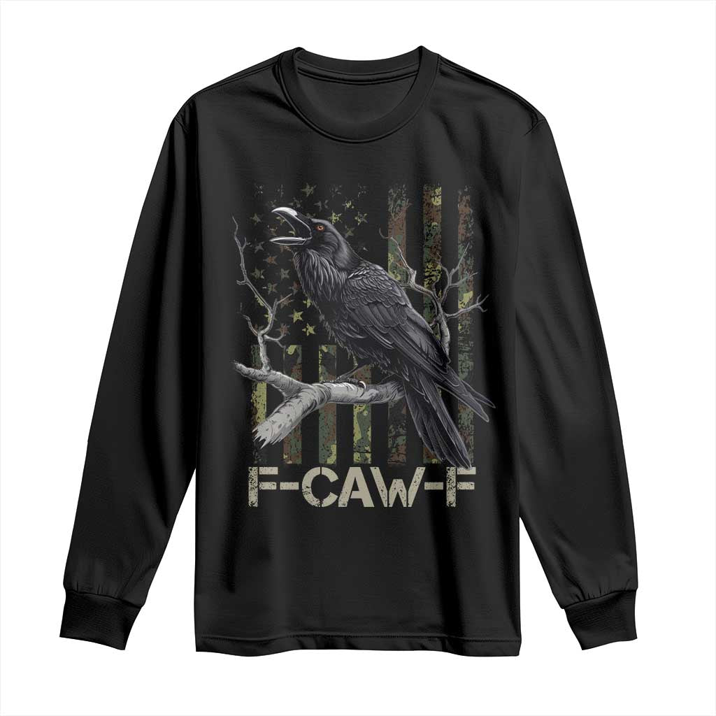 Funny Crow Long Sleeve Shirt F-Caw-F Raven Camo USA Flag Adult Humor TS10 Black Print Your Wear
