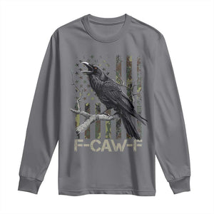 Funny Crow Long Sleeve Shirt F-Caw-F Raven Camo USA Flag Adult Humor TS10 Charcoal Print Your Wear