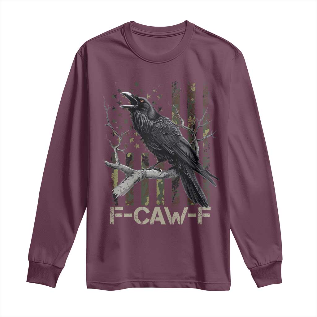 Funny Crow Long Sleeve Shirt F-Caw-F Raven Camo USA Flag Adult Humor TS10 Maroon Print Your Wear