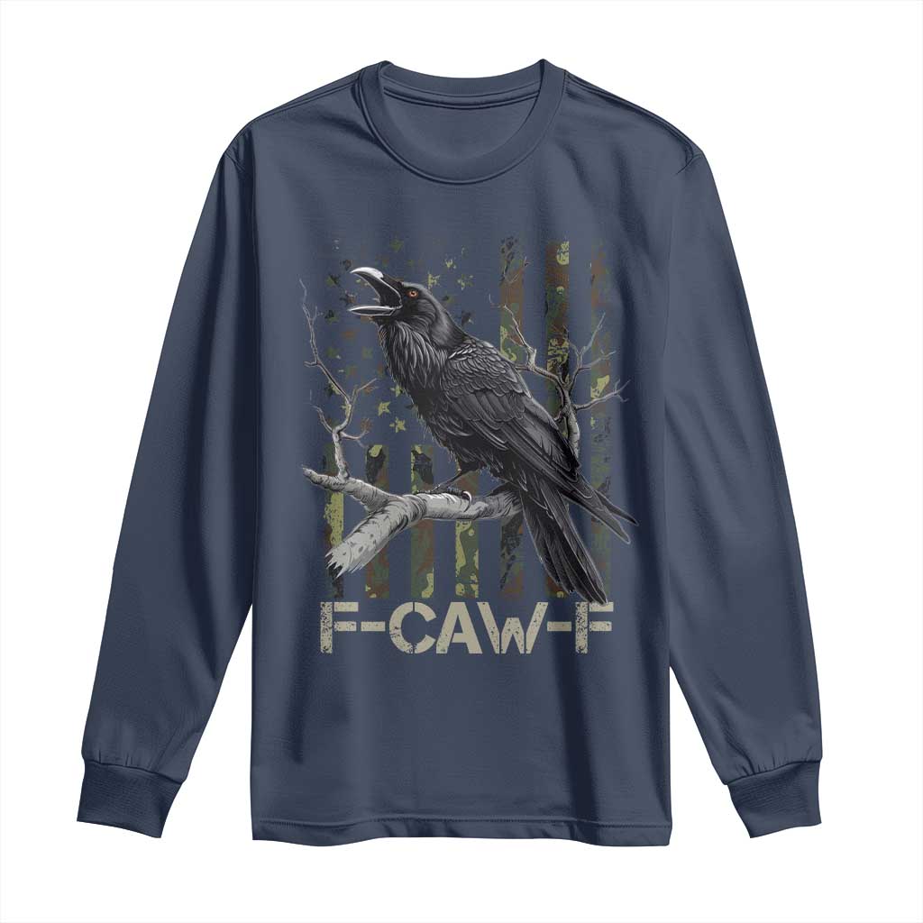 Funny Crow Long Sleeve Shirt F-Caw-F Raven Camo USA Flag Adult Humor TS10 Navy Print Your Wear