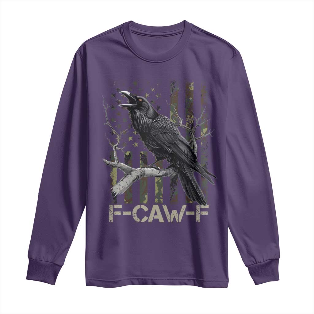 Funny Crow Long Sleeve Shirt F-Caw-F Raven Camo USA Flag Adult Humor TS10 Purple Print Your Wear